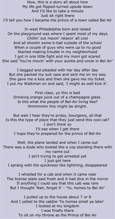 fresh prince in bel air lyrics